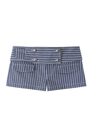 Striped Double-Breasted Cap Sleeve Short Set
