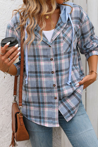 Plaid Hooded Button-Front Shirt