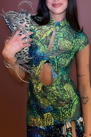 Cutout Short Sleeve Butterfly Dress