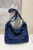 Zippered Pocket Denim Hobo Bag