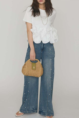 Ruffle-Accented Casual T-Shirt