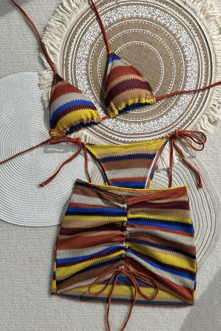 Striped Ruched Mini Skirt Set