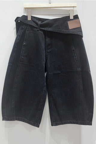 Wrap-Front Denim Shorts