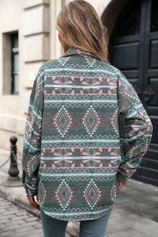 Geometric Print Button-Front Collared Coat