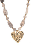 Textured Heart Pendant Beaded Necklace