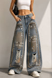 Distressed Wide-Leg Denim Pants